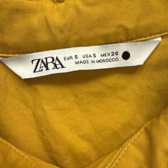 ZARA Mustard Yellow Poplin Midi Dress Women’s Small Button Front Long Sleeve Poc - Picture 2 of 7